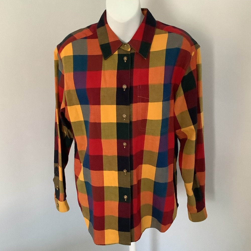 Lizsport Petite Multicolor Plaid Buttondown Flannel Shirt Sz. SP